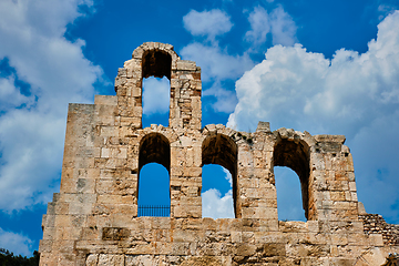 Image showing Ruins of Odeon of Herodes Atticus Roman theater. Athens, Greece