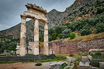 Image showing Athena Pronoia temple ruins in ancient Delphi, Greece