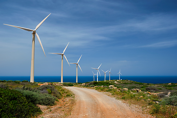 Image showing Wind generator turbines. Crete island, Greece