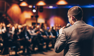 Image showing Public speaker giving talk at Business Event.