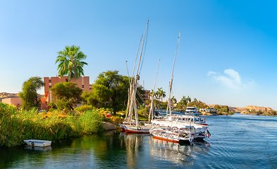 Image showing Nile coastline and boats