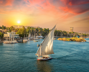 Image showing Nile coastline and feluccas