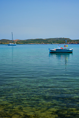 Image showing Greek fishing boat in Aegean sea near Milos island, Greece