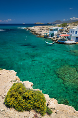 Image showing Crystal clear blue water at MItakas village beach, Milos island, Greece.