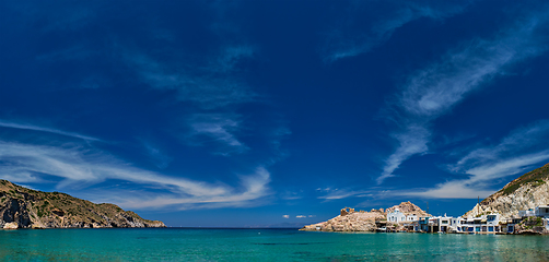 Image showing The beach of Firapotamos in Milos, Greece