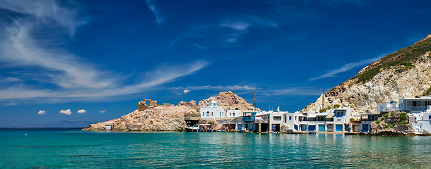 Image showing The beach of Firapotamos in Milos, Greece