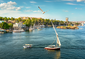 Image showing Nile river and beautiful boats