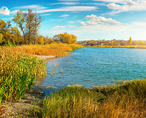 Image showing Orange autumn on river