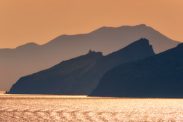 Image showing Cyclades islands silhouettes in Aegean sea