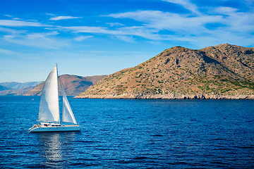 Image showing Catamaran yacht in Aegean Sea