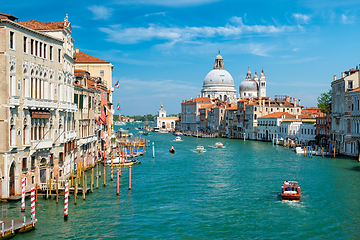 Image showing View of Venice Grand Canal and Santa Maria della Salute church on sunset