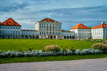 Image showing Nymphenburg palace with garden lawn in front in Munich.