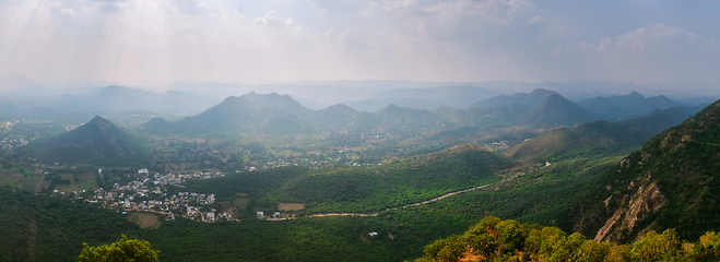 Image showing Panorama of Udaipur hills. Udaipur, Rajasthan, India