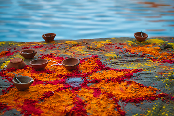 Image showing Oil Lamp Pooja Diya Lamp on ghats in Jodhpur, Rajasthan, India