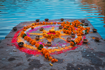 Image showing Oil Lamp Pooja Diya Lamp on ghats in Jodhpur, Rajasthan, India