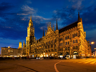 Image showing Marienplatz square at night with New Town Hall Neues Rathaus Munich, Germany