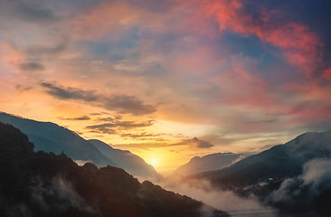 Image showing Panorama mountains and of sunset