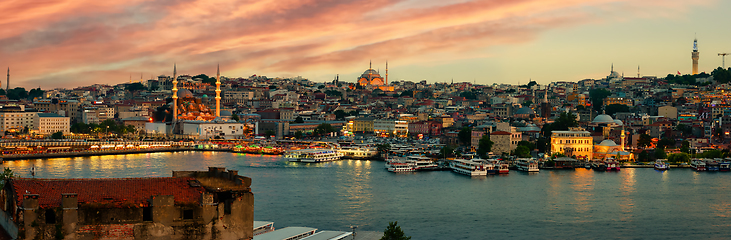 Image showing Panorama of Istanbul at sunset