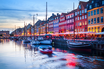 Image showing People Nyhavn harbor embankment, Sopenhagen