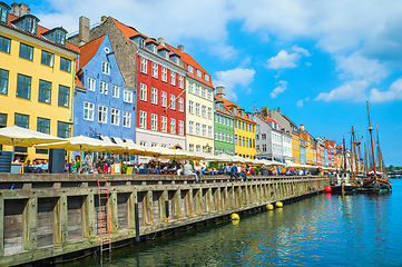 Image showing Nyhavn embankment in sunshine, Copenhagen