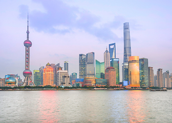 Image showing Illuminated Shanghai skyline at twilight