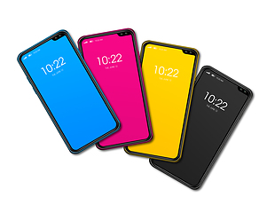 Image showing CMYK smartphone set isolated on white Background. 3D render