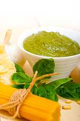 Image showing Italian traditional basil pesto pasta ingredients