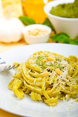 Image showing Italian traditional basil pesto pasta ingredients