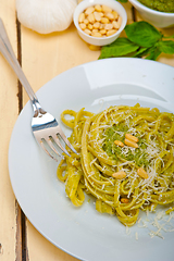 Image showing Italian traditional basil pesto pasta ingredients