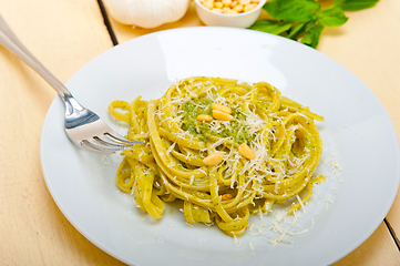 Image showing Italian traditional basil pesto pasta ingredients