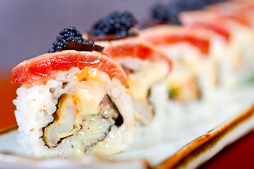 Image showing fresh sushi choice combination assortment selection