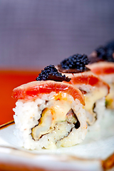 Image showing fresh sushi choice combination assortment selection