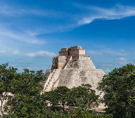 Image showing Mayan pyramid (Pyramid of the Magician, Adivino) in Uxmal, Mexic