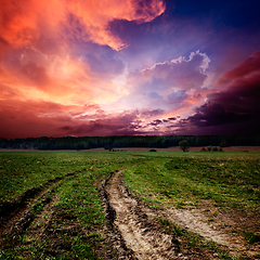 Image showing Countryside landscape with dirt road