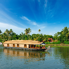 Image showing Houseboat on Kerala backwaters, India