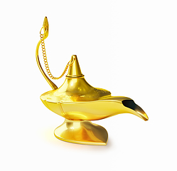 Image showing Golden Aladdin magic genie lamp isolated