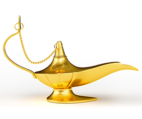 Image showing Golden Aladdin magic genie lamp isolated