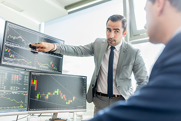 Image showing Stock brokers looking at computer screens, trading online.