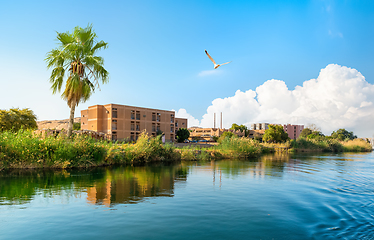 Image showing Panorama river Nile and boats