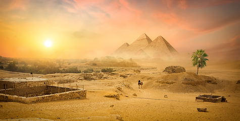 Image showing Pyramid in sand desert