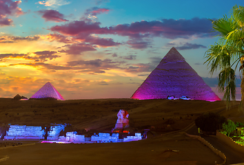 Image showing Pyramids in the night lights