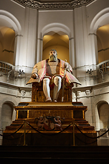 Image showing Stockholm, Sweden - November 6, 2018 : The enormous oak statue of King Gustav Vasa in Nordic museum in Stockholm, Sweden