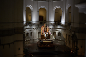 Image showing Stockholm, Sweden - November 6, 2018 : The enormous oak statue of King Gustav Vasa in Nordic museum in Stockholm, Sweden