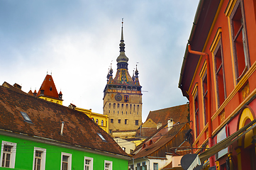 Image showing Sighisoara Clock Tower rain Romania