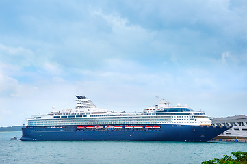 Image showing Cruise liner under rainy sky