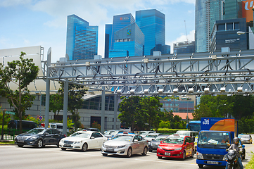 Image showing Car traffic. Downtown of Singapore