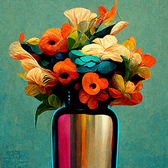 Image showing Vase with spring multicolor flowers bouquet.