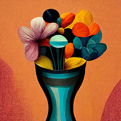 Image showing Vase with spring multicolor flowers bouquet.