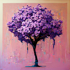 Image showing Watercolor tree. Blossoming lilac.