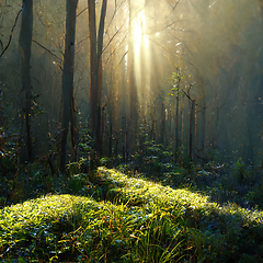 Image showing Beautiful sunny morning in magic forest.